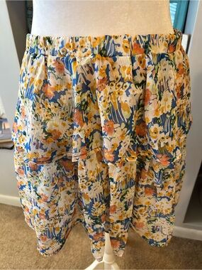Meet me in Santorini Floral Tiered Mini Skirt in Blue, Yellow & Peach